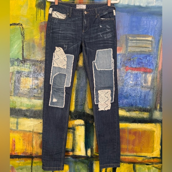 Free People Patch Crochet Lace Jeans size 27 - Picture 2 of 16